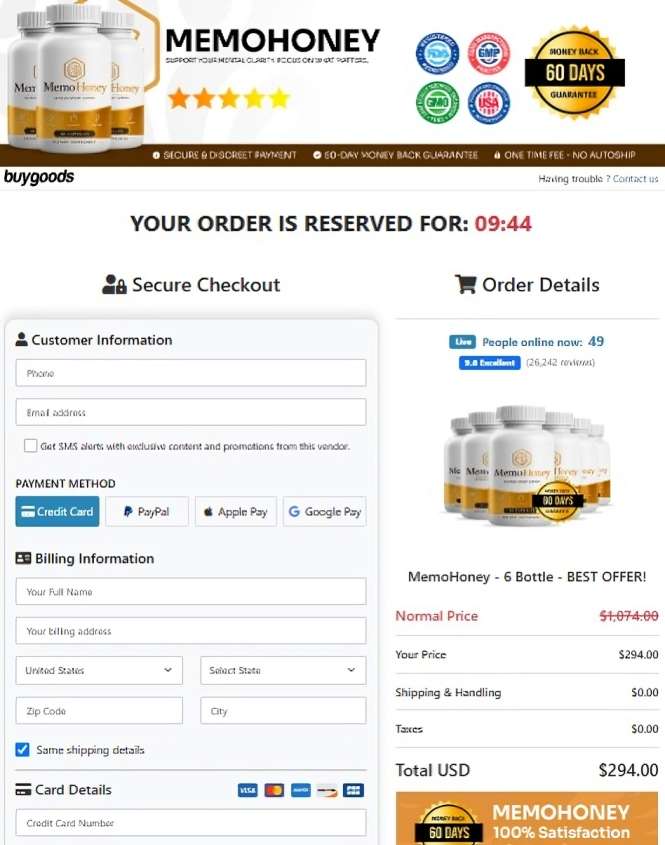 MemoHoney - Secure Checkout Page